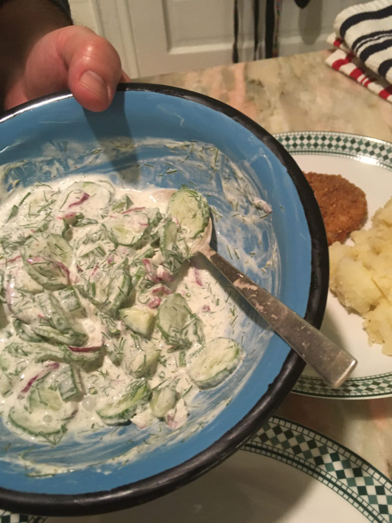 German-style cucumber salad with a sour-cream dressing
