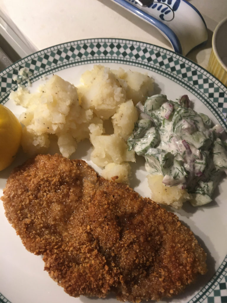 pork cutlets with potatoes and cucumber salad